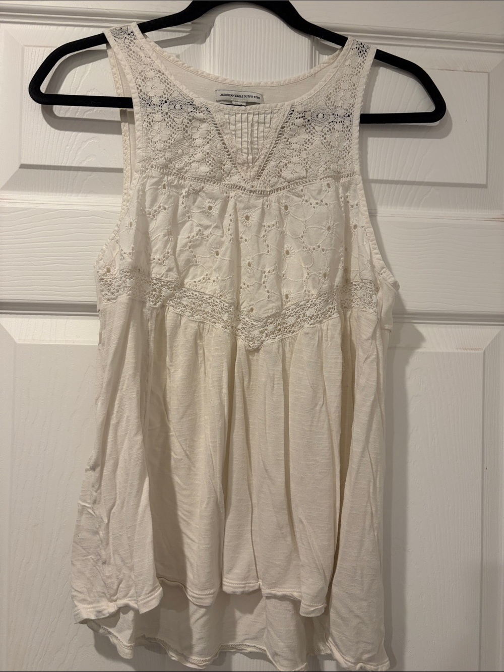 American Eagle Outfitters Cream Crochet Yoke Tank